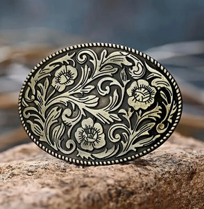Flower & Leaves Belt Buckle - Gold