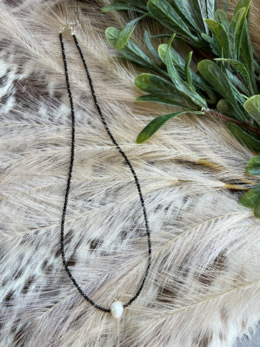 Single Pearl & Black Quartz Necklace