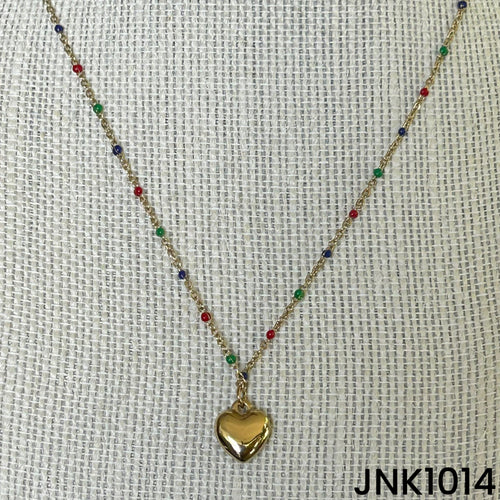Tri colour enamel beads on gold heart chain - JNK1014