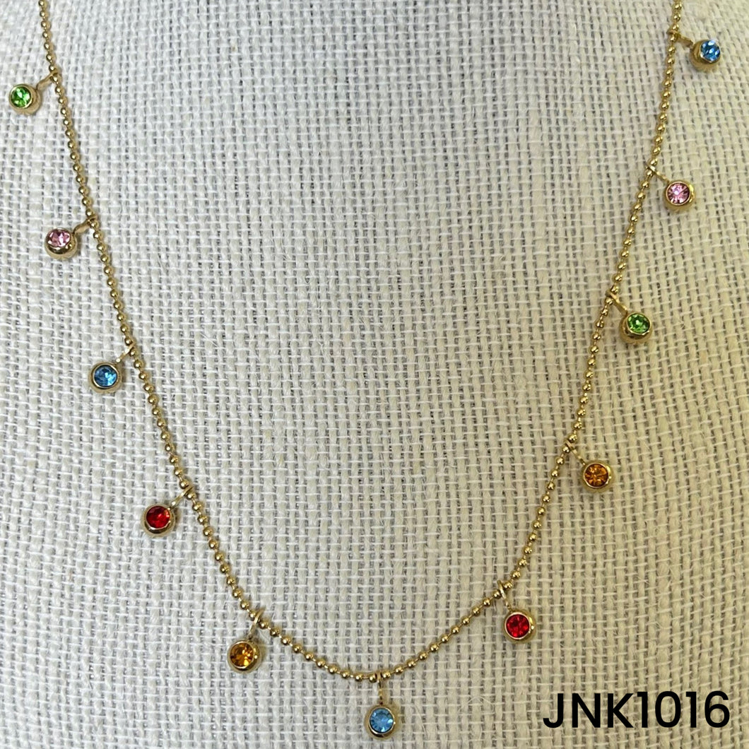 Gold Bezel colourful multi gemstone setting perfect for layering - JNK1016
