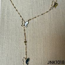 Load image into Gallery viewer, Triple butterfly mother of pearl /crystal drop necklace - JNK1018