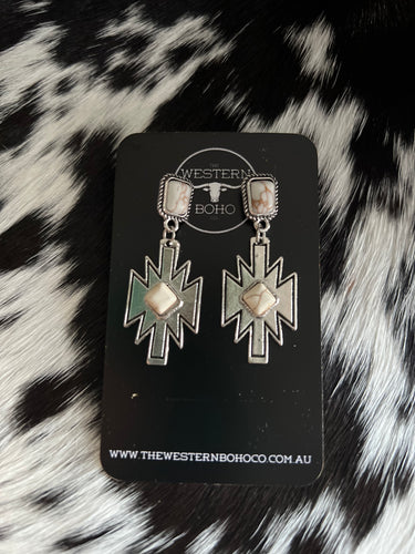 Aztec Stone Earrings - White