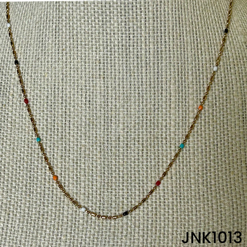 Multi colour enamel beads on gold chain - JNK1013