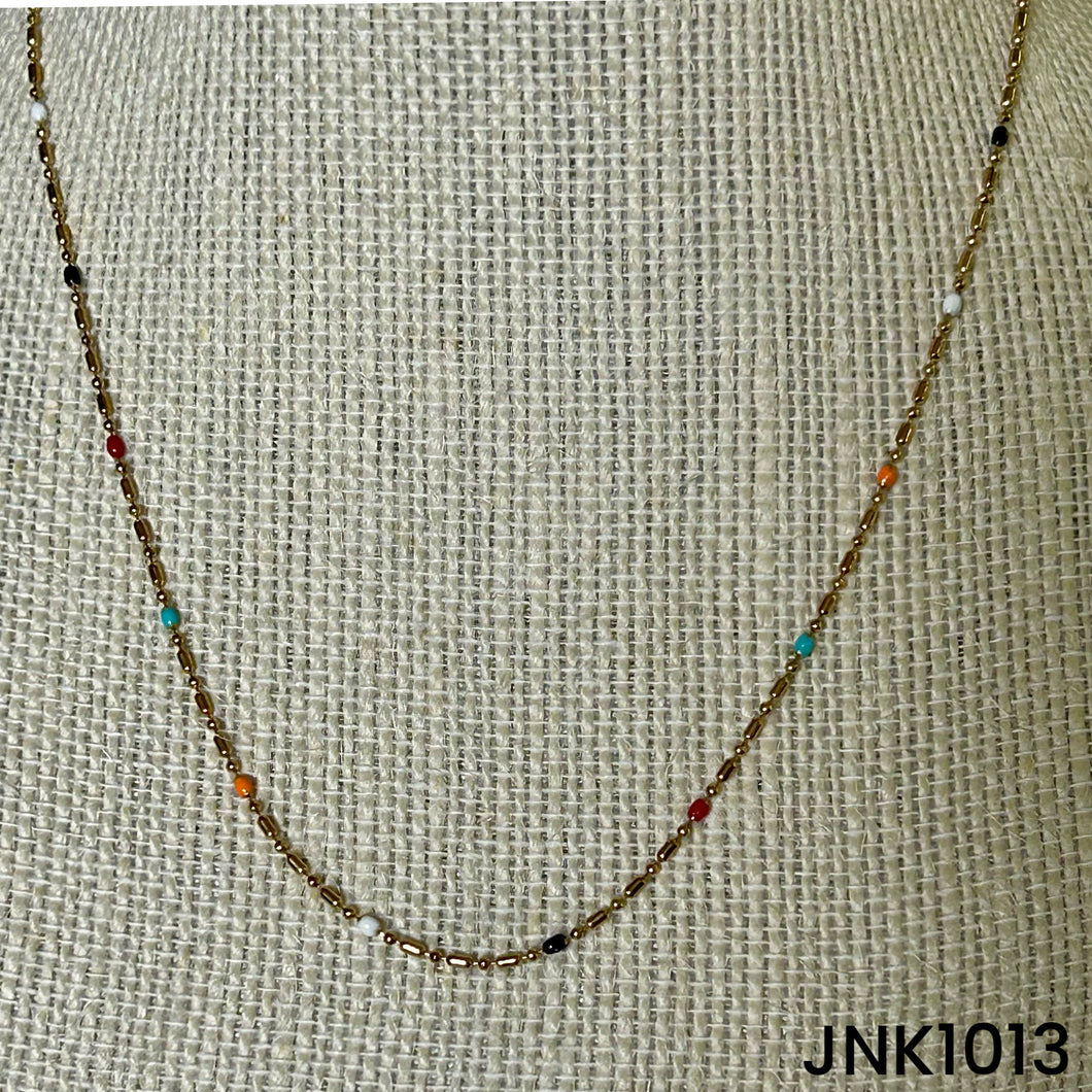 Multi colour enamel beads on gold chain - JNK1013