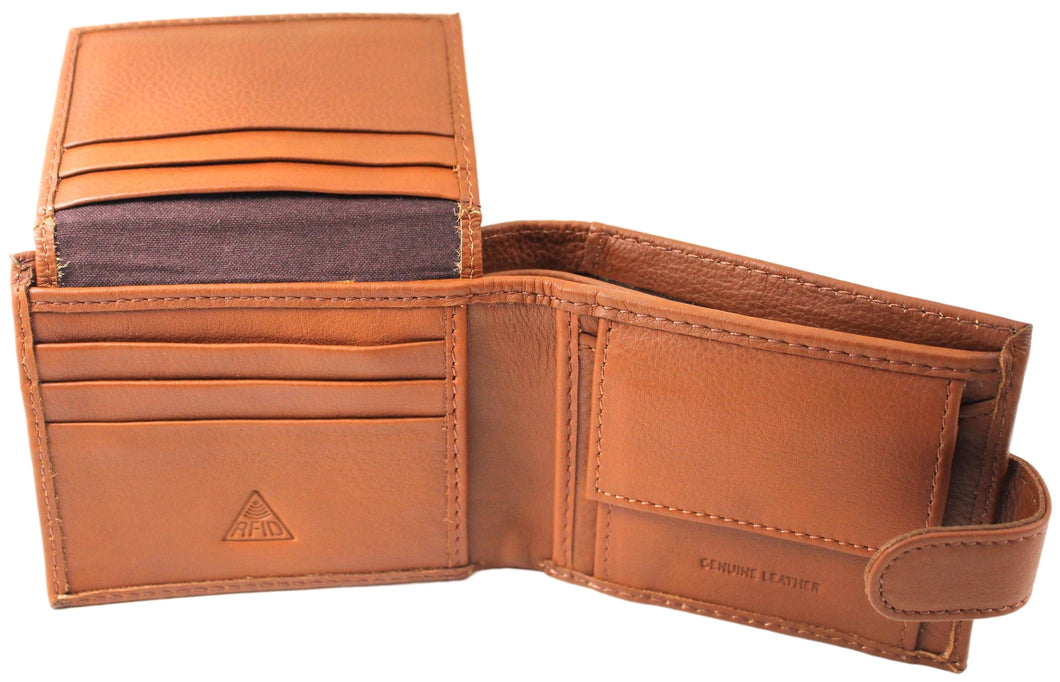 Rfid Genuine Leather Wallet - Tan