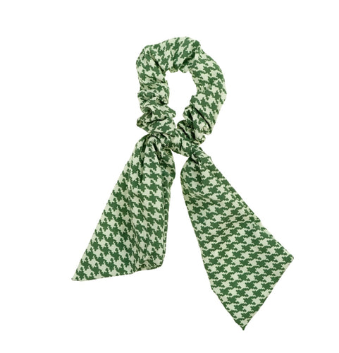 Green Houndstooth Ribbon Scrunchie