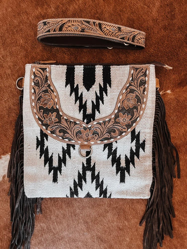 Saddle Blanket + Genuine Tooled Leather Crossbody Bag