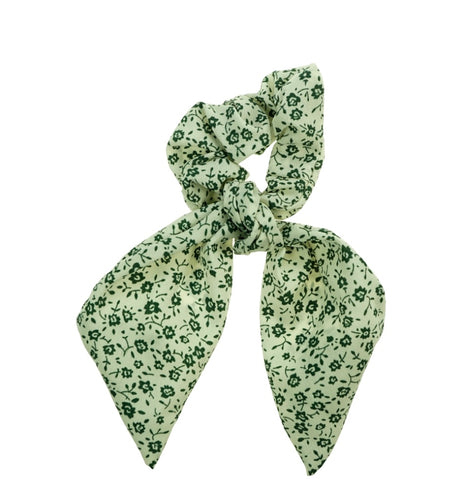 Green Flower Ribbon Scrunchie