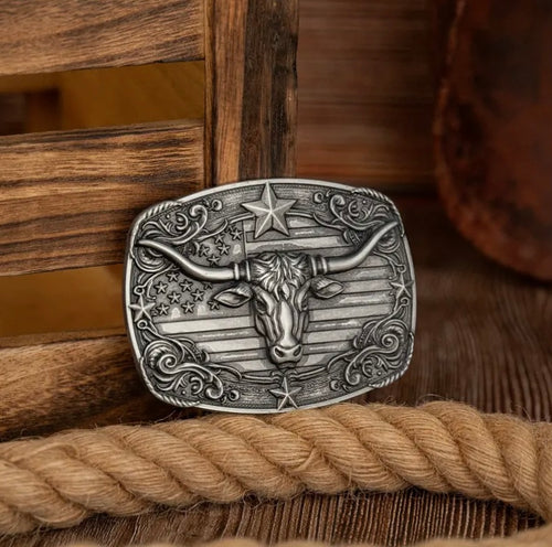 Bullhead Belt Buckle - Antique Silver