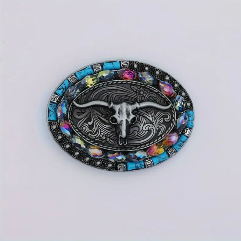 Western Embossed Bull Head Belt Buckle