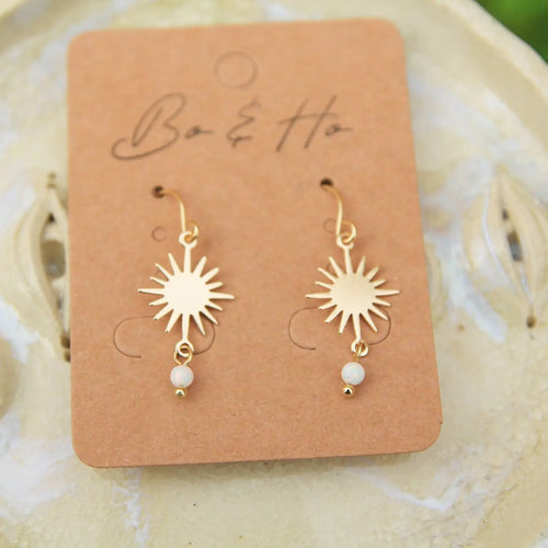 Bo & Ho - Gold Sun White Opal Earrings