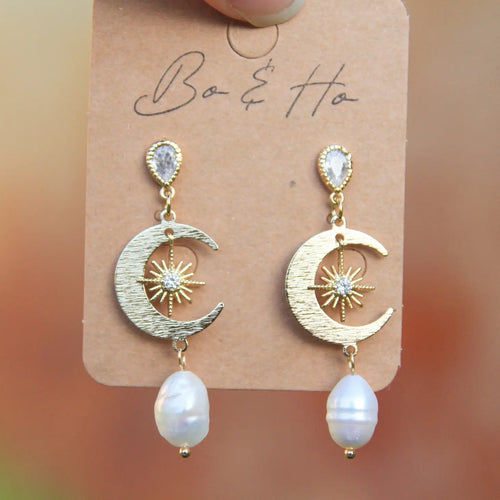 Bo and Ho - Gold Celestial Pearl Earrings