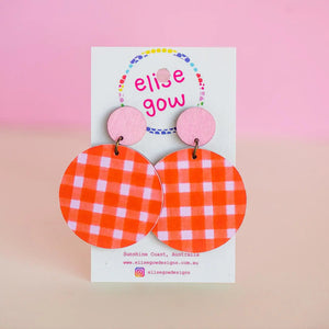 Go Gaga For Gingham - Handmade Earrings - Light Pink & Tangerine