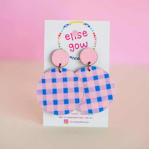 Go Gaga For Gingham - Handmade Earrings - Light Pink & Royal