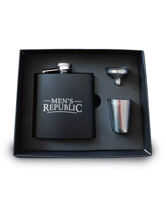 Men's Republic Men's Republic Hip Flask, Funnel and 2 Cups - Silver/Blk