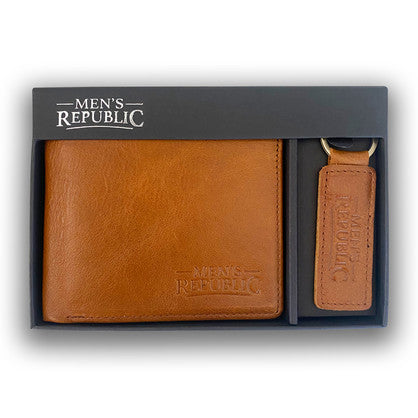 Men's Republic Men's Republic Leather Wallet and Keyring Set - Brown