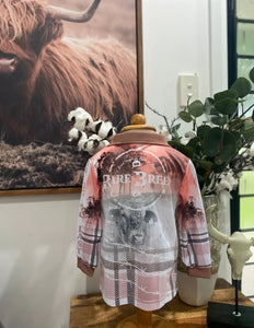 Rare Breed N Co - Bnando Flame KIDS Fishing Shirt - Pale pink plaid/white