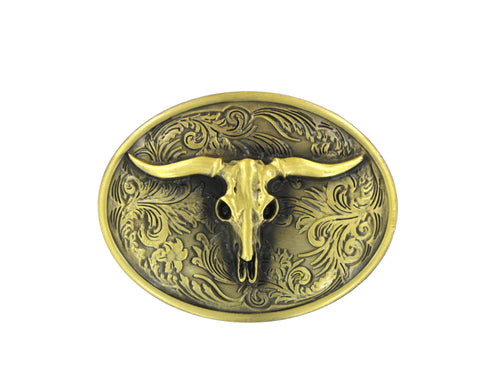 FILGREE GOLD BULL SKULL BUCKLE
