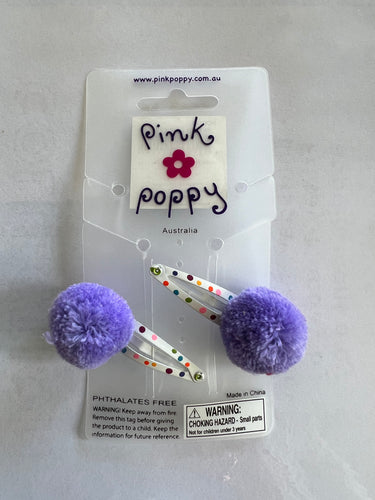 Pink Poppy Pom Pom Clips