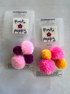 Pink Poppy Hair Ties - Pom Poms