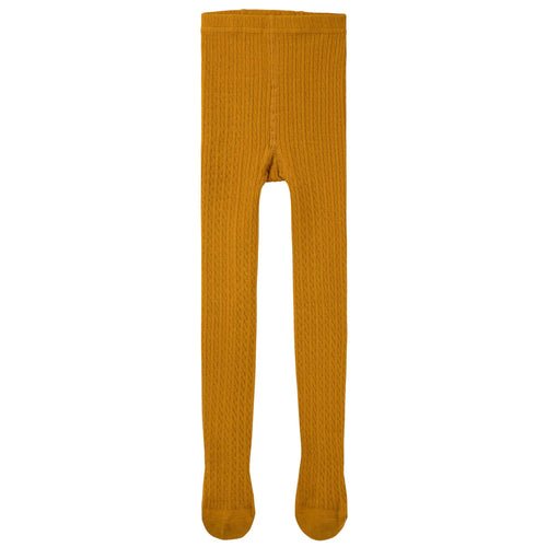 CABLE KNIT RIB TIGHTS - MUSTARD