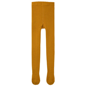 CABLE KNIT RIB TIGHTS - MUSTARD