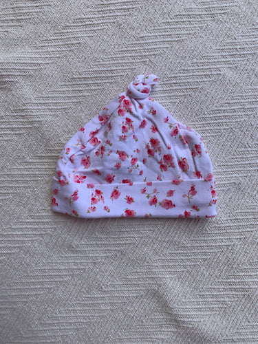 Knot Beanie - White & Pink Floral
