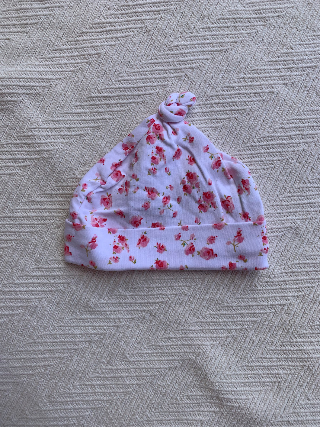 Knot Beanie - White & Pink Floral