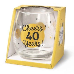 Cheers Stemless Wine Glass Cheers - 40 Years
