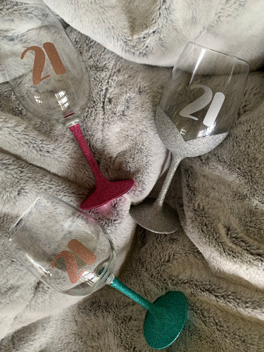 21st Glitter Wine Glasses