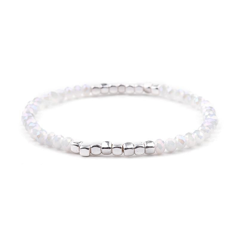 Elastic Two Tone Bracelet - Silver/ White Crystal