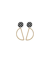 Load image into Gallery viewer, EBONY GINGHAM HANGING MOON STUD EARRINGS