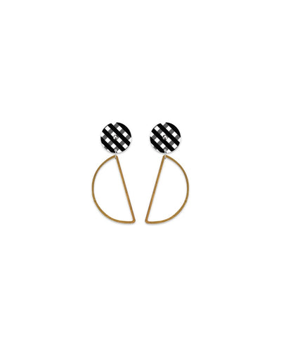 EBONY GINGHAM HANGING MOON STUD EARRINGS