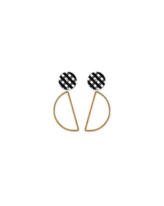 EBONY GINGHAM HANGING MOON STUD EARRINGS