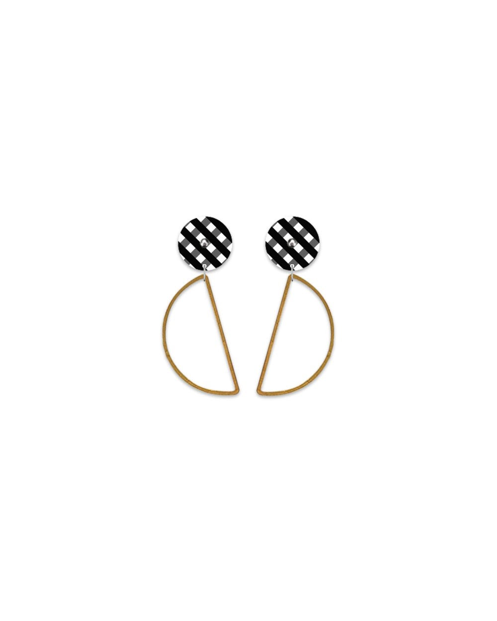 EBONY GINGHAM HANGING MOON STUD EARRINGS