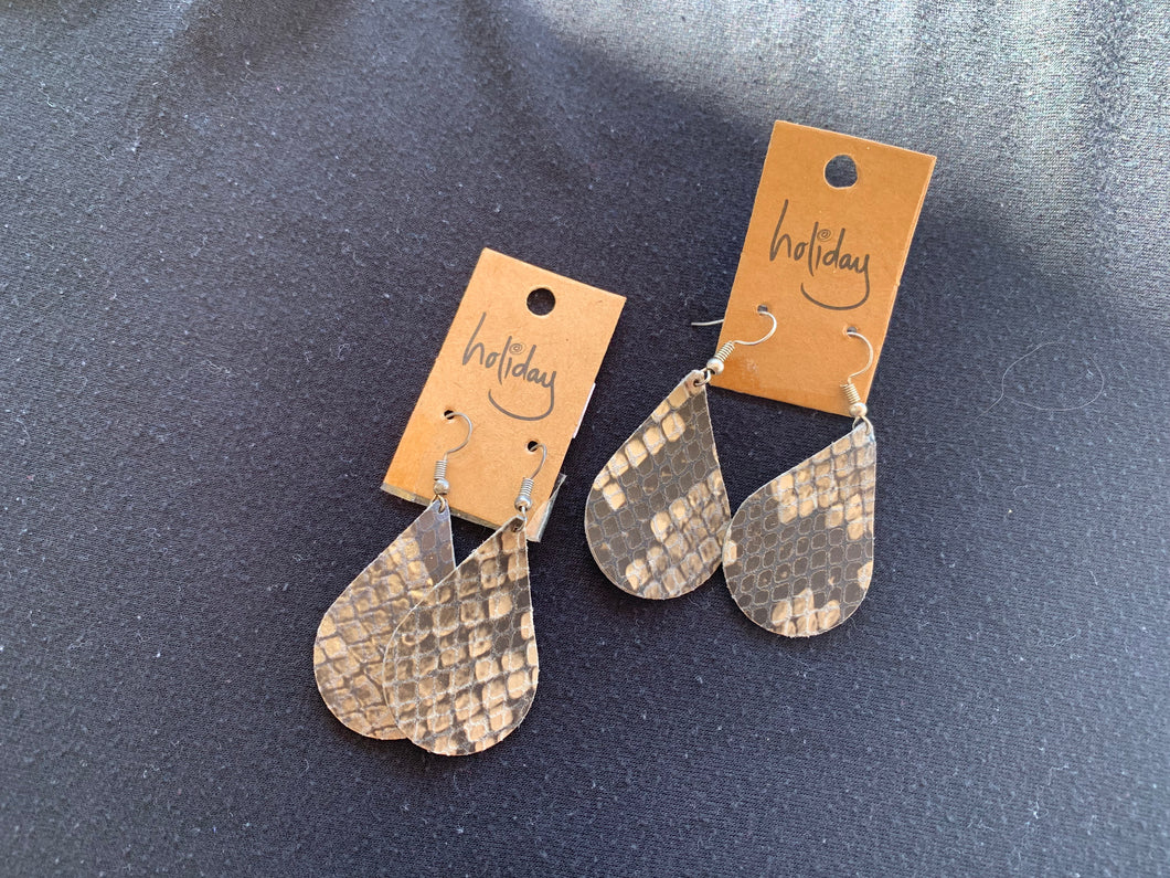 Pleather Snake Skin Print Dangles - Holiday