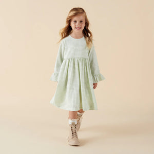 ISLA GINGHAM L/S DRESS - SAGE