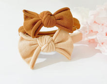 Load image into Gallery viewer, One-piece Bow Hair ties - milk tea (2pcs set)