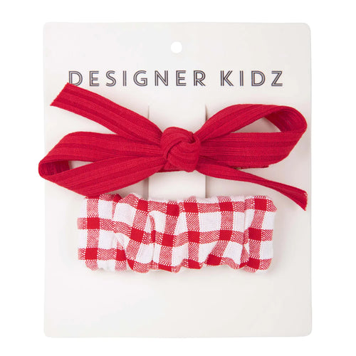 GINGHAM HAIR CLIP PACK - RED