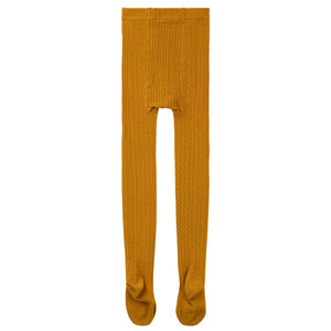 CABLE KNIT RIB TIGHTS - MUSTARD