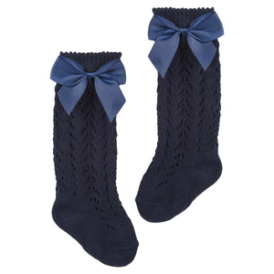 KNEE HIGH BOW SOCKS - NAVY