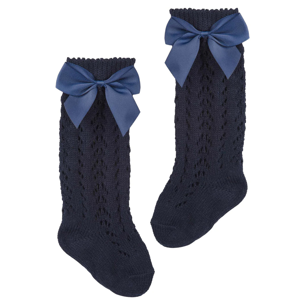 KNEE HIGH BOW SOCKS - NAVY