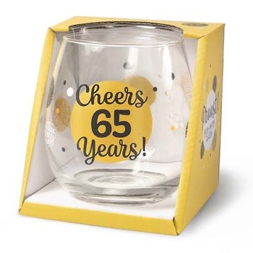 Cheers Stemless Wine Glass Cheers - 65 Years