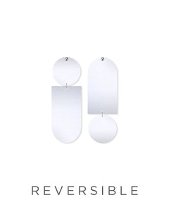 MOE MOE - EBONY STRIPED GINGHAM ASYMMETRICAL TAB STUD EARRINGS