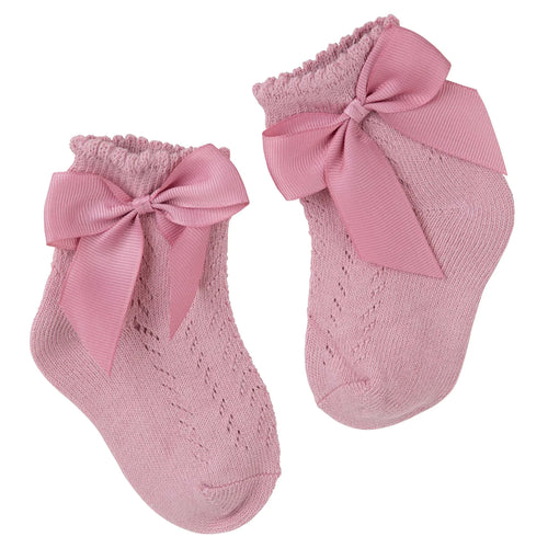 Baby Bow Crew Socks - Dusty Pink