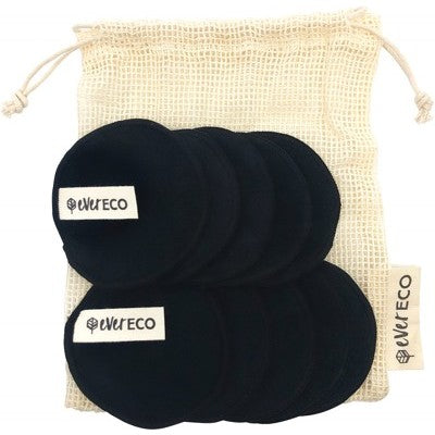 EVER ECO Reusable Bamboo Makeup Removal Pads  Black With Cotton Wash Bag 10