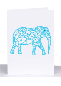 Aqua Elephant Blank Greeting Card – Blue Crystal