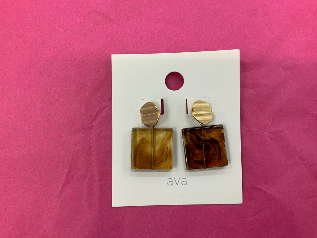 Ava- Gold and brown Square Dangles