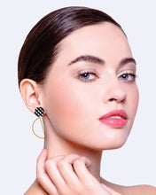 Load image into Gallery viewer, EBONY GINGHAM HANGING MOON STUD EARRINGS