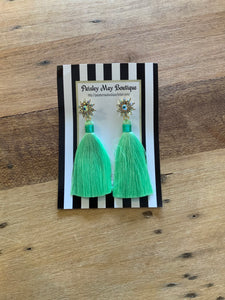 Paisley May - Mint Green Tassel Earrings